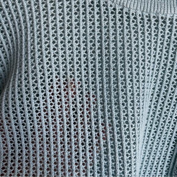 Kerri Rosenthal x Anthropologie Blue Open Knit Heart Elbow Patches Sweater - Picture 4 of 5